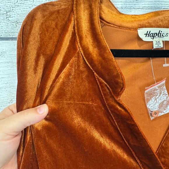Haptics Plus Size Burnt Orange Velvet Long Sleeve Tunic Top Size 3X - Picture 6 of 9